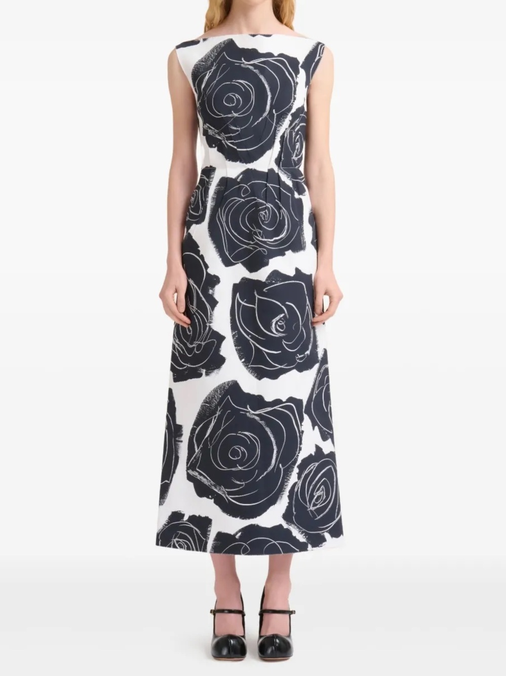 Marni Sleeveless Cybele Print Midi Dress Black and White Floral NWT Size 38 IT